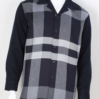 Mens Midnight Navy Plaid Long Sleeve 2 Piece Set Leisure Suit Royal Diamond T733