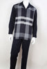 Mens Midnight Navy Plaid Long Sleeve 2 Piece Set Leisure Suit Royal Diamond T733