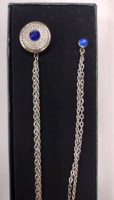 Mens Fancy Lapel Chain Sparkling Silver with Royal Blue Accent (Pin to Lapel or Breast Pocket)