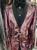 Mens Shiny Pink Black Color Change Convertible Sequin Tuxedo Jacket B6326