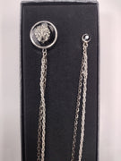 Mens Fancy Lapel Chain Sparkling Pewter Silver with Lion Head Accent (Pin to Lapel or Breast Pocket)