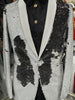 Mens Shiny White Black Color Change Convertible Sequin Tuxedo Jacket B6326