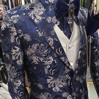 Mens Navy Blue + Silver Foil Accents Bird of Paradise Jacket Blazer SANGI TUSCANY COLLECTION (Jacket Only)