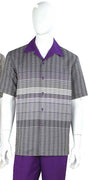 Mens Purple Contrasting Two Piece Summer Walking Suit Leisure Set T2047