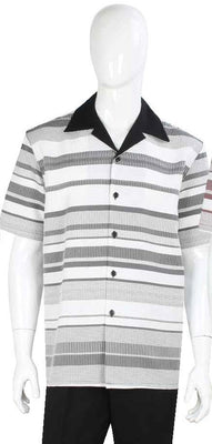 Mens Elegant Black White Linear 2-Pc Summer Walking Summer Suit Leisure Set T2040