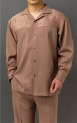 Mens Rich Espresso Brown Houndstooth Long Sleeve 2 Piece Set Walking Suit T714