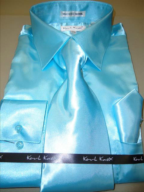 Mens Karl Knox Shiny Aqua Teal Turquoise Satin Formal Dress Shirt Tie |  Nader Fashion Las Vegas