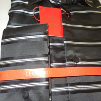 Mens Linear Black & White French Cuff Silky Sheen Leonardi Shirt Style 325 - Nader Fashion Las Vegas