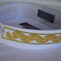 Mens Greecian Look Banded No-Collar Dress Shirt White Gold Embroidery DS3113C - Nader Fashion Las Vegas