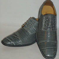 Mens Classy Gray Croco Look Round Toe Dress Shoes Liberty LS162 - Nader Fashion Las Vegas