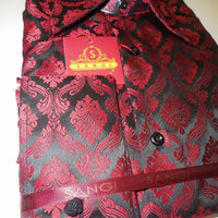 Mens Black Red Royalty High Collar French Cuff Fashion Shirt SANGI 1009 - Nader Fashion Las Vegas