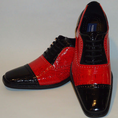 Mens Cool Retro Fashion Black & Red Faux Croco Dress Shoes Roberto Chillini 6600 - Nader Fashion Las Vegas