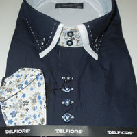 Mens Navy Blue New Edition Shirt Floral Lined Collar & Cuff Del Fiore 07/01 - Nader Fashion Las Vegas