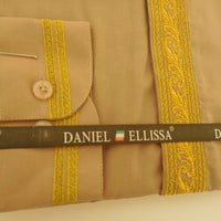 Mens Collarless Mandarin No Collar Dress Shirt Taupe Bright Gold DS3112C - Nader Fashion Las Vegas