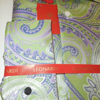 Mens Lite Lime & Lavender Exquisite Paisley French Cuff Leonardi Shirt Style 374 - Nader Fashion Las Vegas