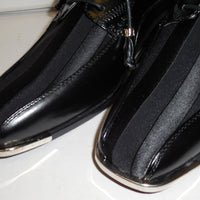 Mens Elegant Formal Black Satin Stripe Silvertip Dress Shoes Expressions 4925 - Nader Fashion Las Vegas