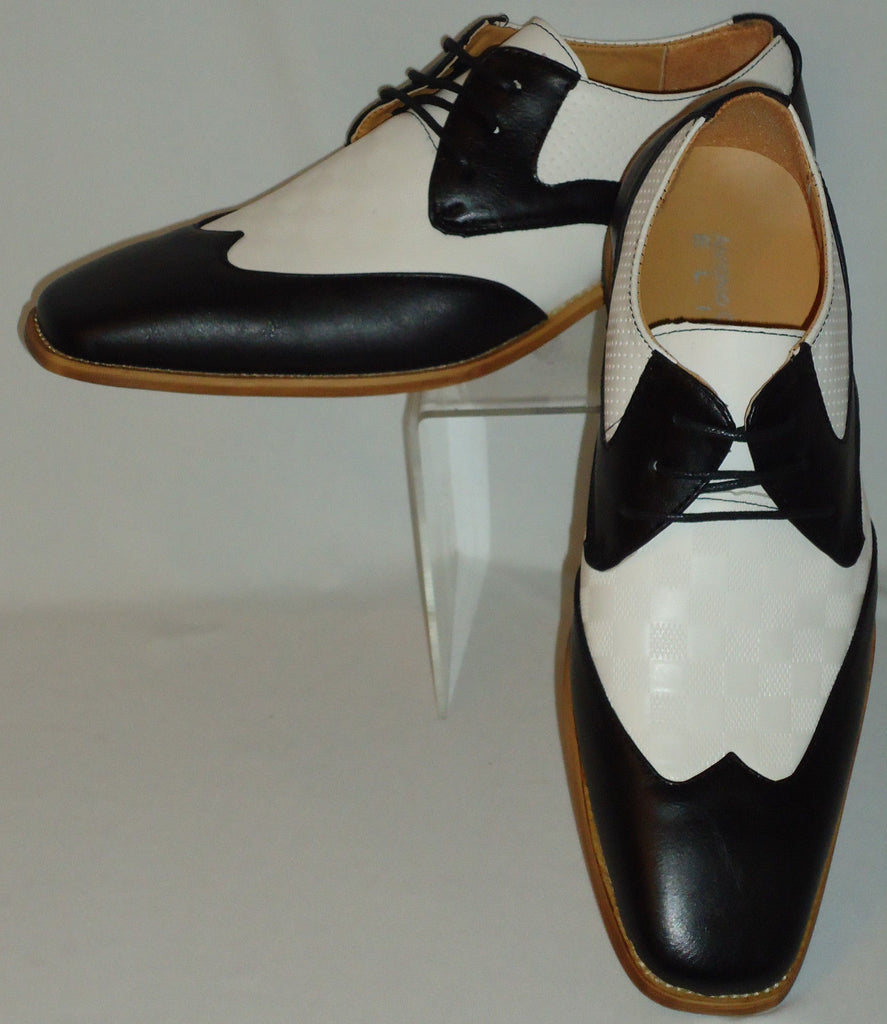 Mens Cool Retro Fashion Black White Wingtip Dress Shoes Antonio Cerrel