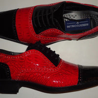Mens Cool Retro Fashion Black & Red Faux Croco Dress Shoes Roberto Chillini 6600 - Nader Fashion Las Vegas