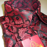 Mens Black Red Royalty High Collar French Cuff Fashion Shirt SANGI 1009 - Nader Fashion Las Vegas