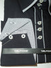 Mens Modern Styled Shirt Black w/ Subtle Stripe Contrast Cuff Del Fiore 100/01 - Nader Fashion Las Vegas