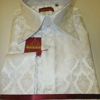 Mens White Damask High Collar French Cuff Designer Shirt SANGI Monaco Coll. 1011