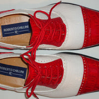 Mens Retro Fashion Red & White Faux Croco Dress Shoes Roberto Chillini 6600 - Nader Fashion Las Vegas