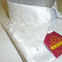Mens White Damask High Collar French Cuff Designer Shirt SANGI Monaco Coll. 1011