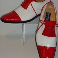 Mens Retro Fashion Red & White Faux Croco Dress Shoes Roberto Chillini 6600 - Nader Fashion Las Vegas
