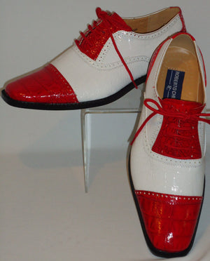 Mens Retro Fashion Red & White Faux Croco Dress Shoes Roberto Chillini