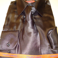 Mens Karl Knox Shiny Black Silky Satin Formal Dress Shirt Tie & Hanky - Nader Fashion Las Vegas