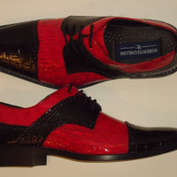 Mens Old School Black + Red Shiny Croco Look Dress Shoes Roberto Chillini 6744 - Nader Fashion Las Vegas