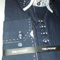 Mens Navy Blue New Edition Shirt Floral Lined Collar & Cuff Del Fiore 07/01 - Nader Fashion Las Vegas