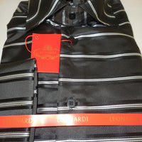 Mens Linear Black & White French Cuff Silky Sheen Leonardi Shirt Style 325 - Nader Fashion Las Vegas