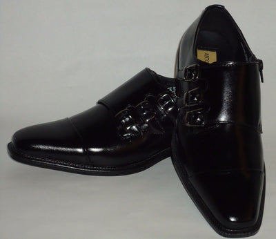 Mens Black Triple Monk Strap Zippered Dress Shoe Loafers Antonio Cerrelli 6679 - Nader Fashion Las Vegas