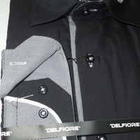 Mens Awesome Black Clubbing Shirt w/ Cool Gray Cuff & Collar Del Fiore 33/01 - Nader Fashion Las Vegas