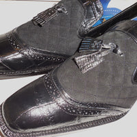 Mens Black Crocodile Embossed Dress Loafers Tassel Detail Giorgio Brutini 210791 - Nader Fashion Las Vegas