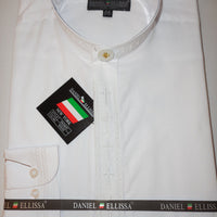 Mens Mandarin Collarless Shirt All White Cross Design Dress Shirt DS2005C - Nader Fashion Las Vegas