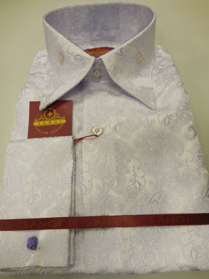 Mens Polished Lavender Pearl Rococo Fashion High Collar Cuffed Shirt SANGI 1021 - Nader Fashion Las Vegas