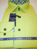 Mens Bright Neon Green Tartan Plaid Cuff & Placket Fitted Shirt Azaro Uomo M30 - Nader Fashion Las Vegas