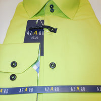 Mens Bright Neon Green Tartan Plaid Cuff & Placket Fitted Shirt Azaro Uomo M30 - Nader Fashion Las Vegas