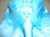 Mens Karl Knox Shiny Aqua Teal Turquoise Satin Formal Dress Shirt Tie & Hanky - Nader Fashion Las Vegas