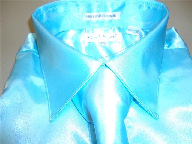 Mens Karl Knox Shiny Aqua Teal Turquoise Satin Formal Dress Shirt Tie |  Nader Fashion Las Vegas