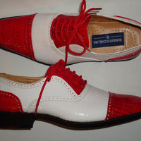 Mens Retro Fashion Red & White Faux Croco Dress Shoes Roberto Chillini 6600 - Nader Fashion Las Vegas