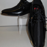 Mens Elegant Formal Black Satin Stripe Silvertip Dress Shoes Expressions 4925 - Nader Fashion Las Vegas