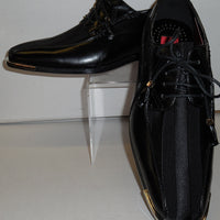 Mens Elegant Formal Black Satin Stripe Silvertip Dress Shoes Expressions 4925 8 Mens Elegant Formal Black Satin Stripe Silvertip Dress Shoes Expressions 4925 8