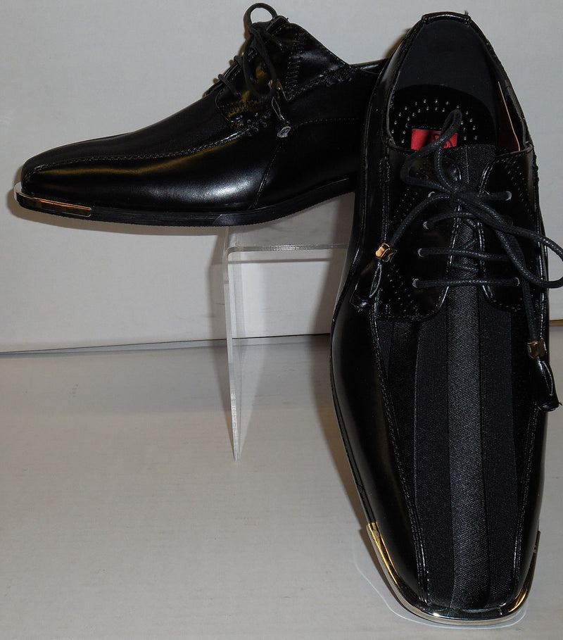 Mens Elegant Formal Black Satin Stripe Silvertip Dress Shoes Expressions 4925 8