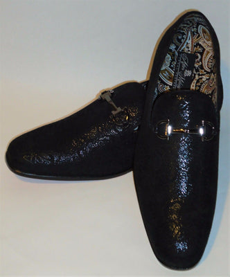 Mens Incredible Black & Shiny Metallic Black Foil Loafers After Midnight 6682 - Nader Fashion Las Vegas