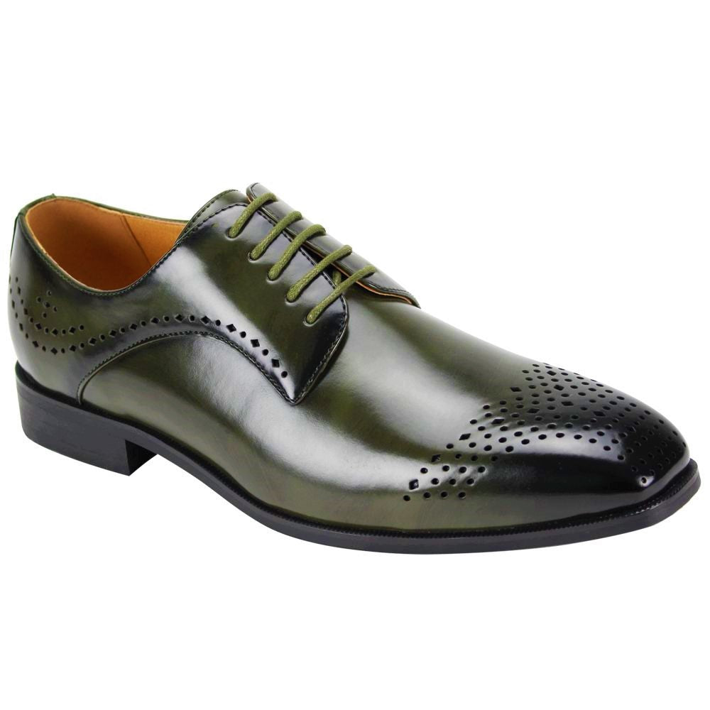 Mens Sophisticated Olive Green Diamond Cutout Dress Shoes Antonio