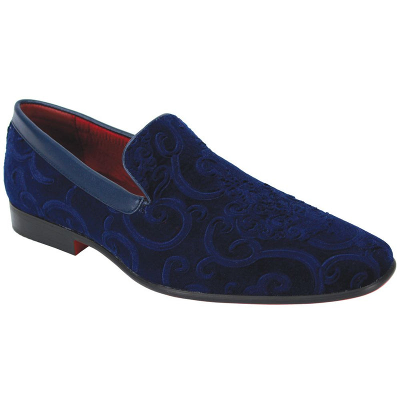 Mens Navy Blue Raised Baroque Velvet Dress Slip On Shoes After Midnigh Mens Navy Blue Raised Baroque Velvet Dress Slip On Shoes After Midnigh