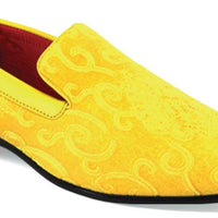 Mens Bright Yellow Raised Baroque Velvet Dress Loafers Shoes After Midnight 6910 S